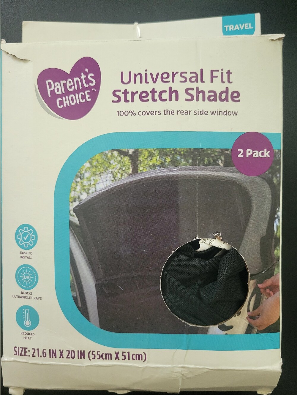 Parent's Choice Universal Fit Stretch Shade 2pk Car Window Cover Baby Vehicle OS